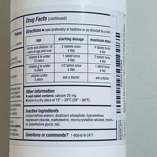 Senna Tablets 8.6 mg Natural Vegetable Laxative Ingredient 1000 Tablets 12/2025