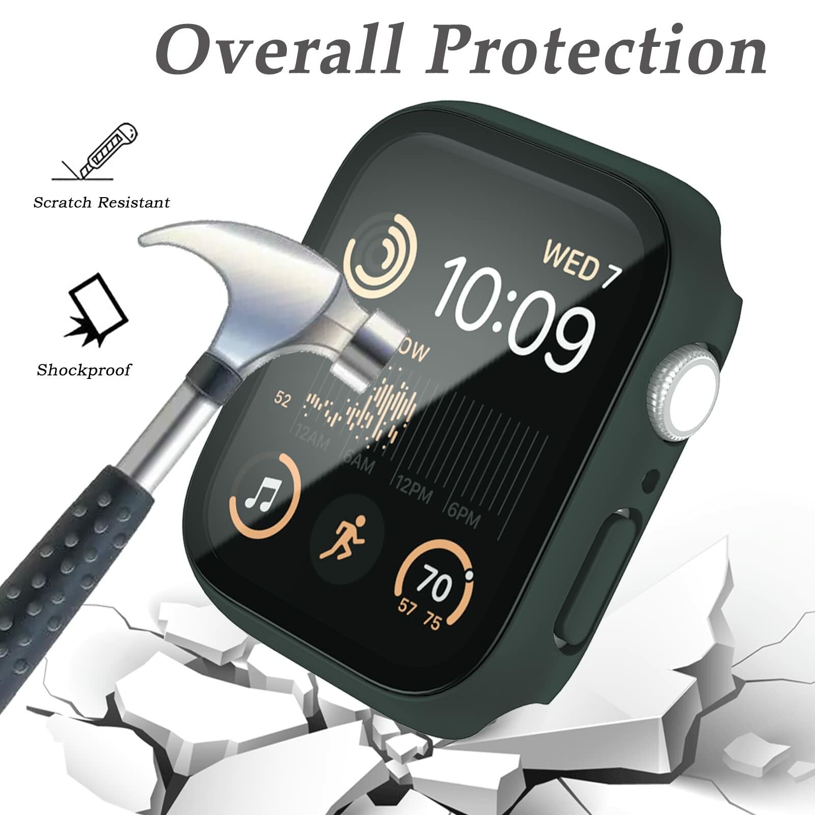 Case Compatible with Apple Watch Series 9 8 7 41mm/45mm PC Bumper with Tempered