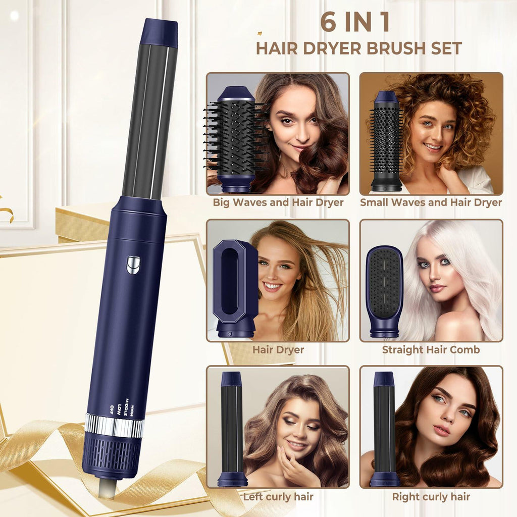 [Like New] 6 in 1 Blow Dryer Brush Set – Ionic Dryer, Curler, Straightener, Brush