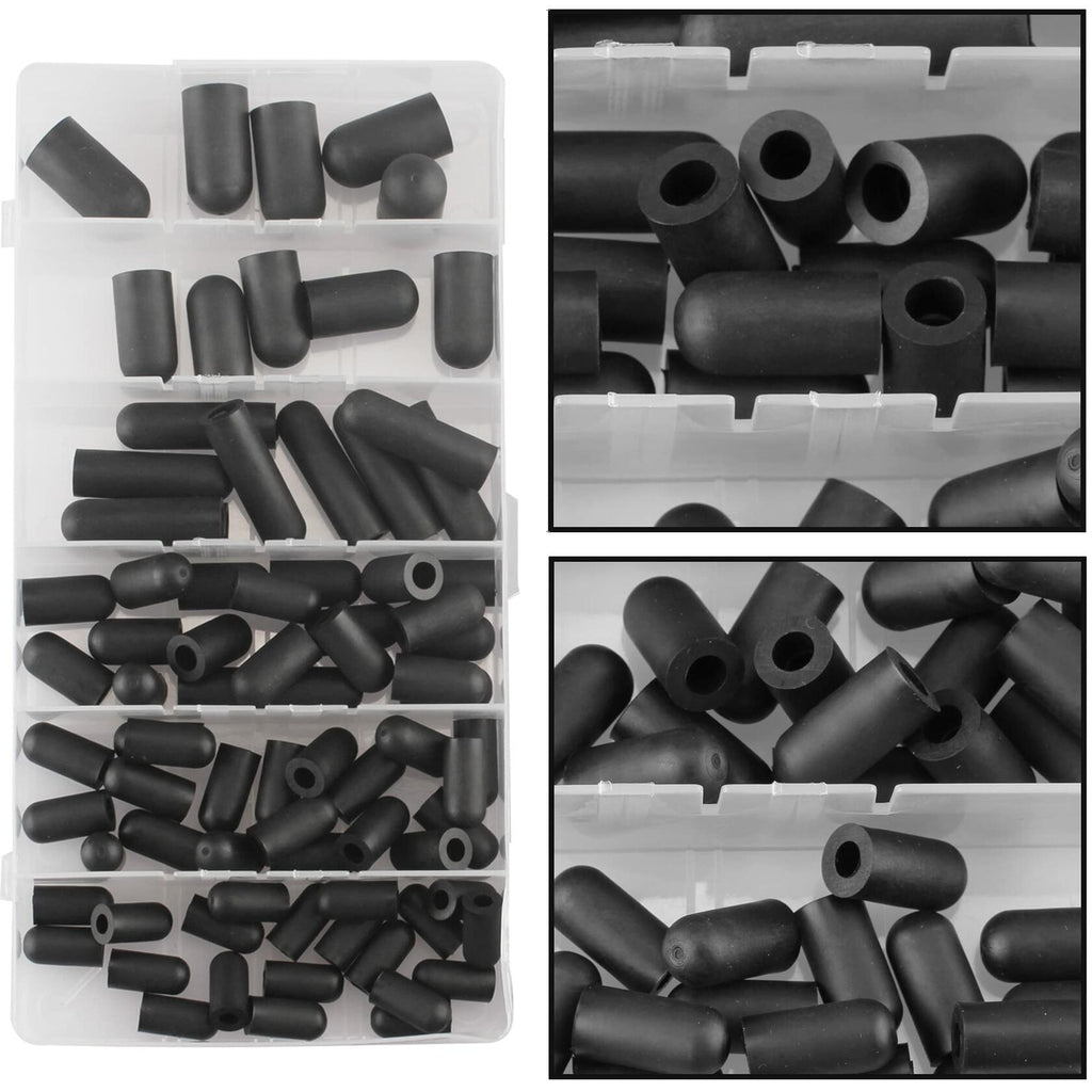 Topomatic 80PCS Vacuum Hose Caps Set, 6 Sizes Black Rubber Automotive Caps