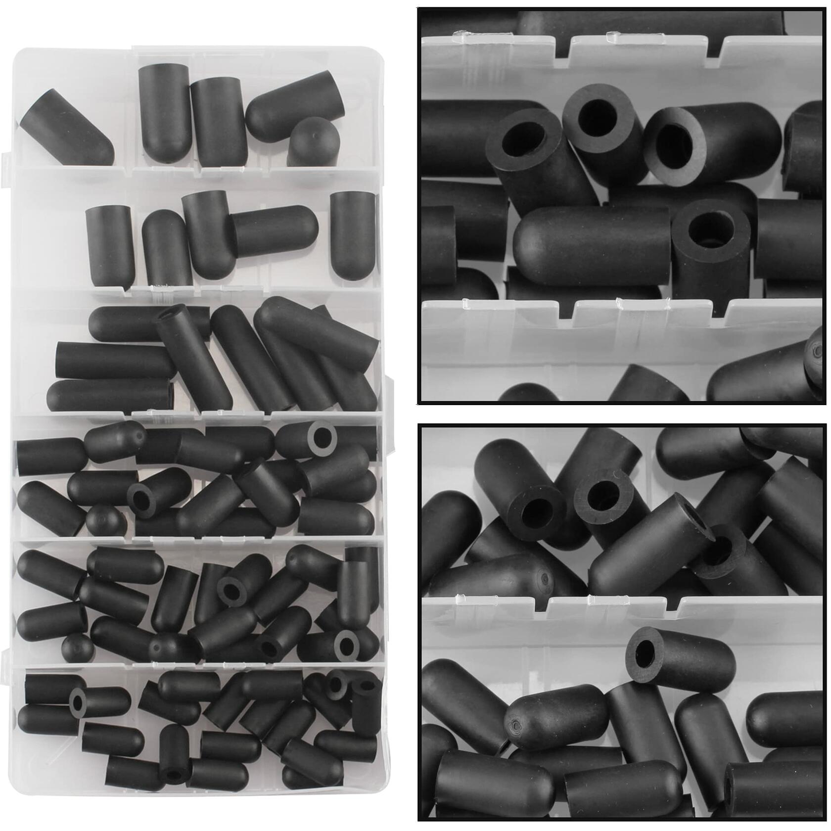 Topomatic 80PCS Vacuum Hose Caps Set, 6 Sizes Black Rubber Automotive Caps