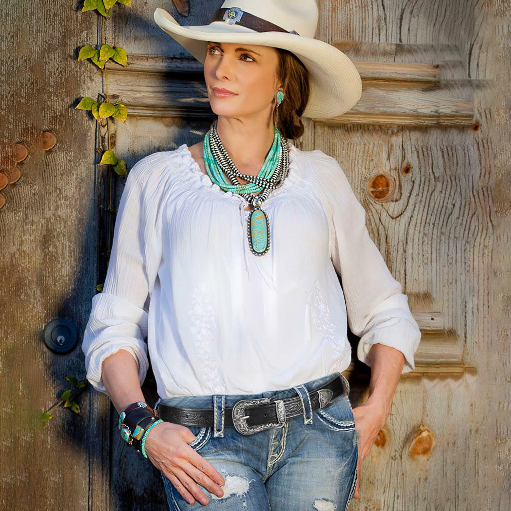 SANSTHS Western Women's Cowboy Belt Black XXL Stylish Leather Belt for Jeans