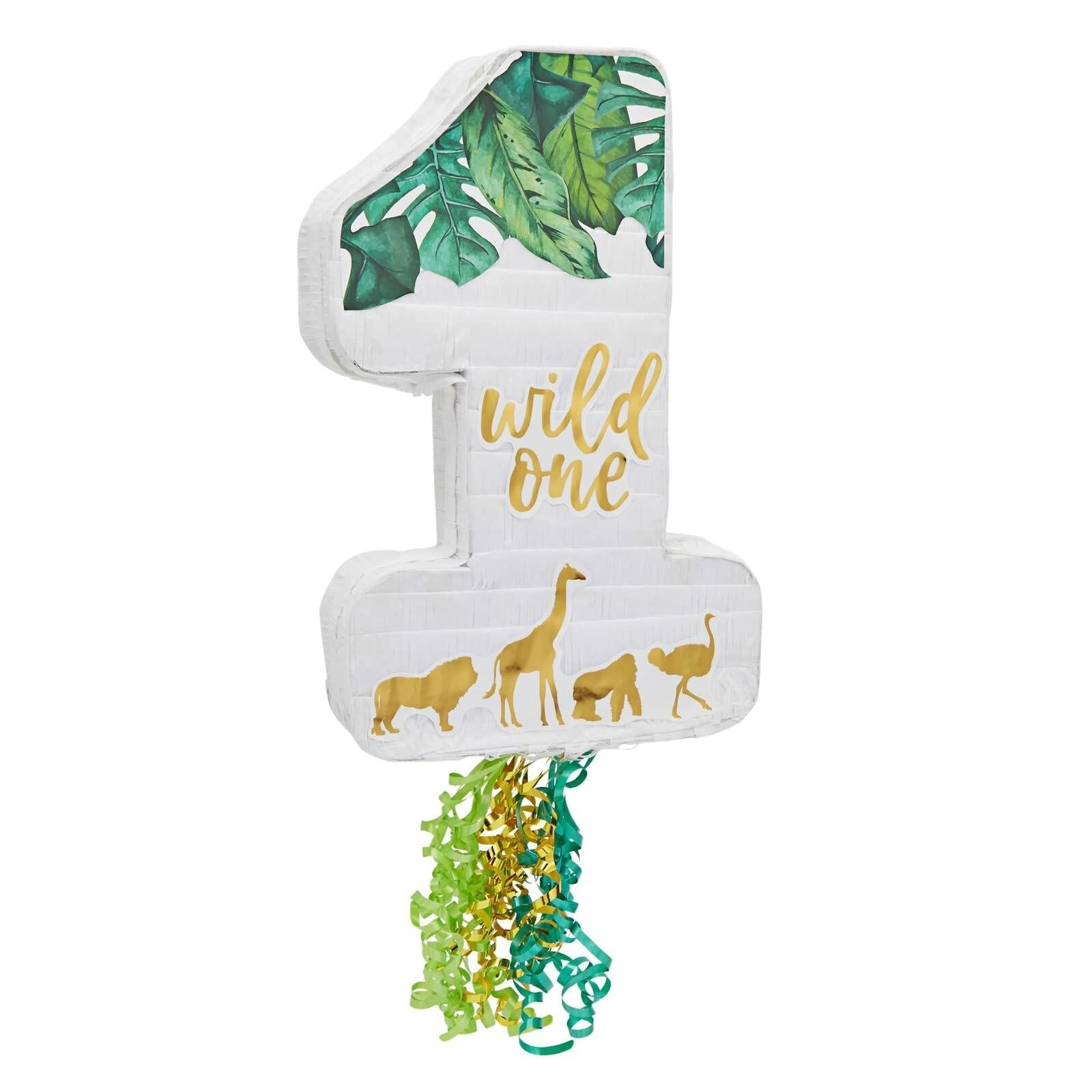 BLUE PANDA Pull String Pinata Number 1 Jungle Theme 16.5x11.6x3in
