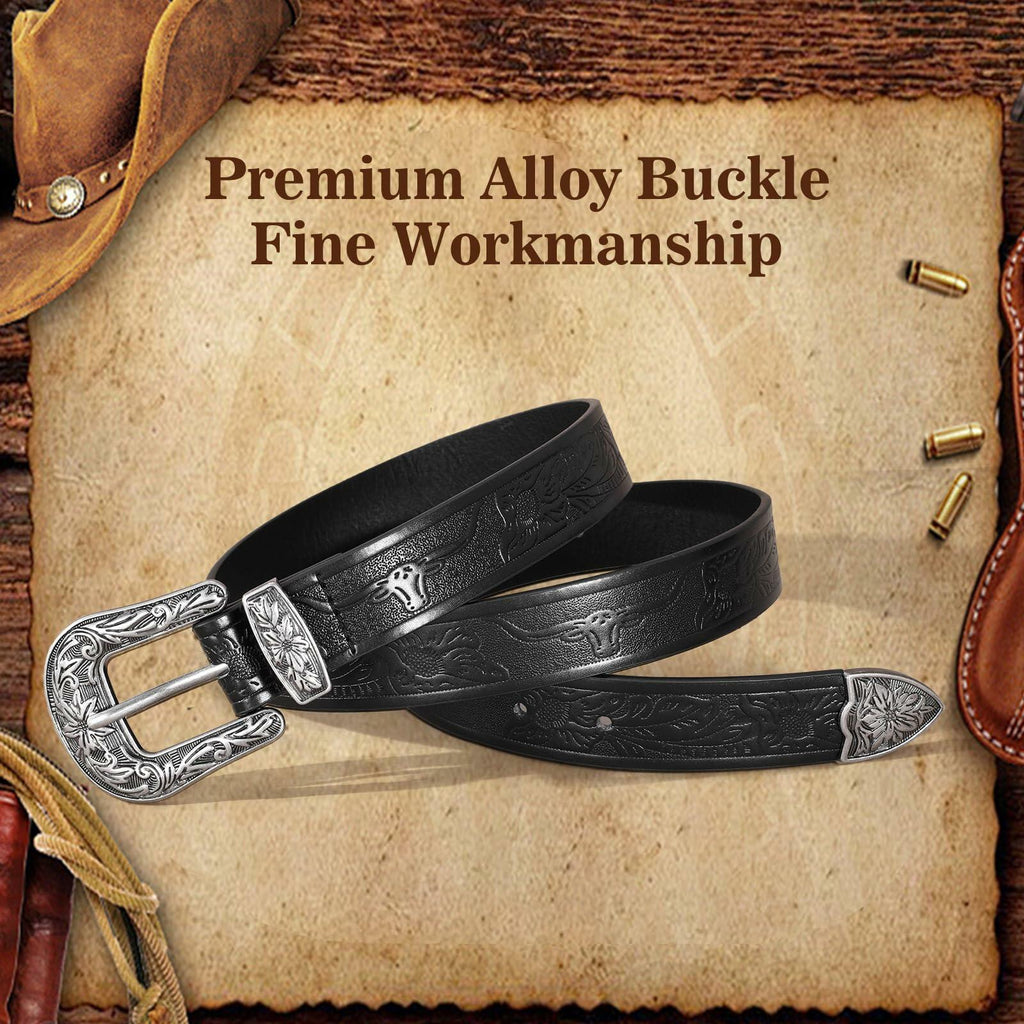 SANSTHS Western Women's Cowboy Belt Black XXL Stylish Leather Belt for Jeans