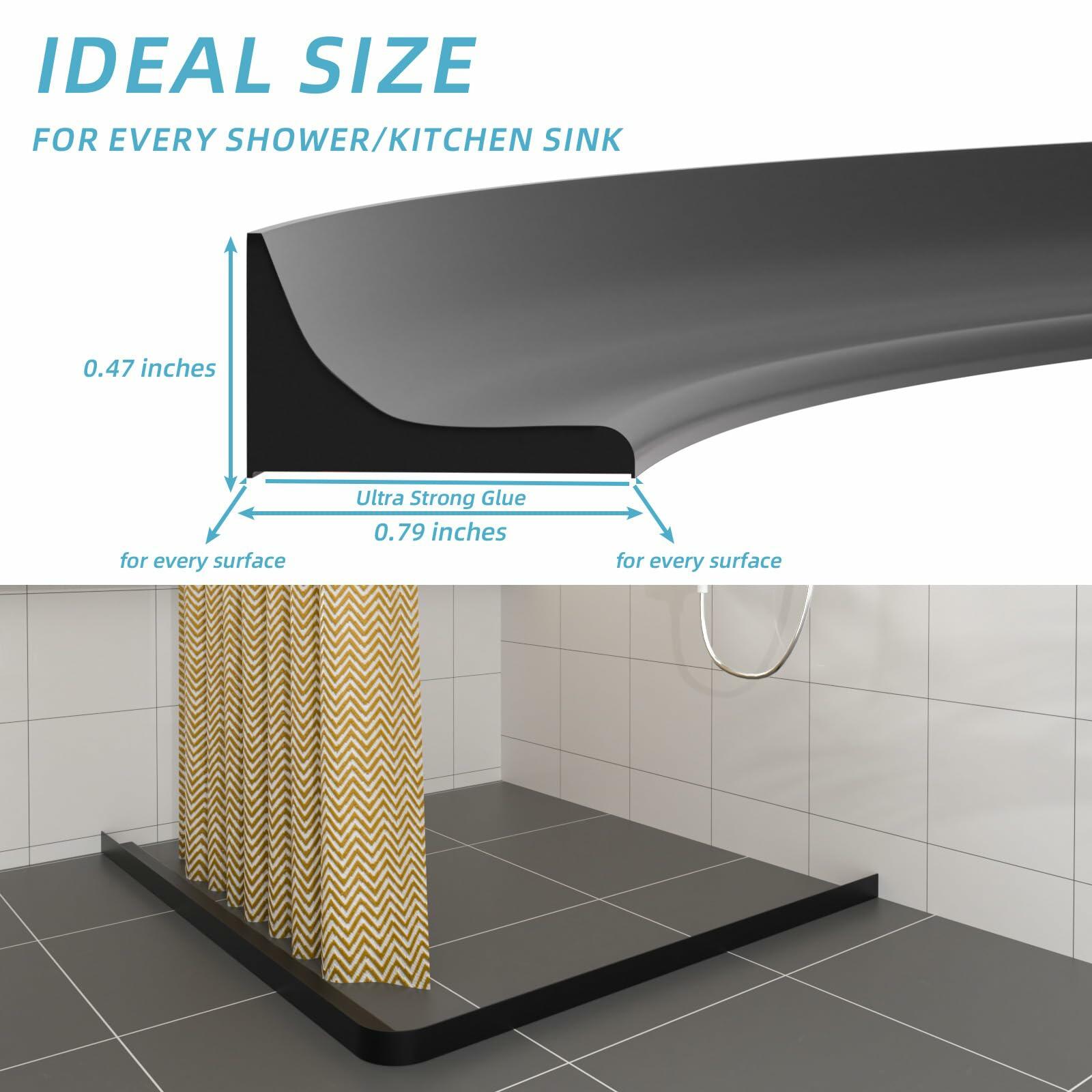 Collapsible Shower Water Guard 31in Black Silicone Waterproof Splash Guard