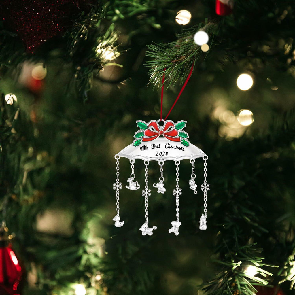 My First Christmas Ornament 2024 Baby Mobile Silver Newborn Keepsake with Ribbon