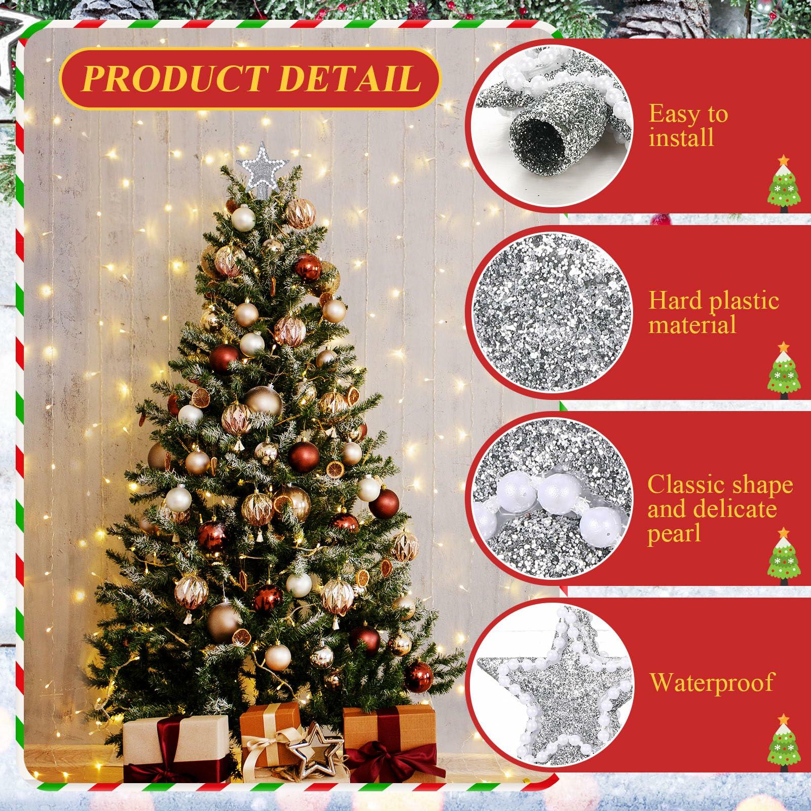 Hollowfly Mini Star Christmas Tree Topper Silver Pearl Decoration 2 Inch