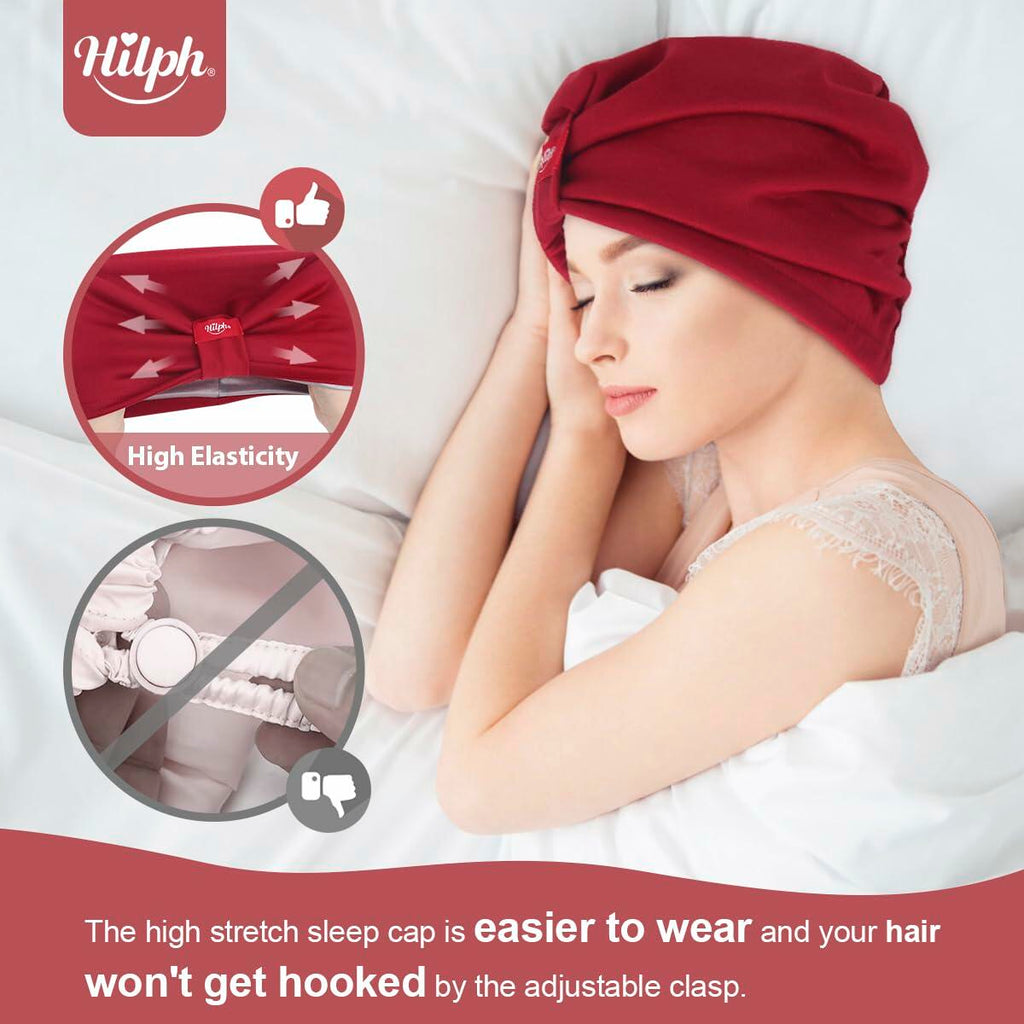 Hilph Satin Hair Bonnet Double Layer Sleep Cap Red - Anti Frizz Wrap