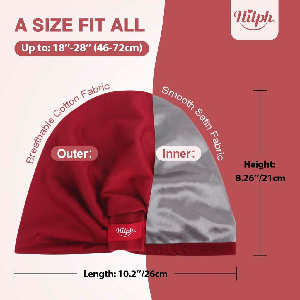 Hilph Satin Hair Bonnet Double Layer Sleep Cap Red - Anti Frizz Wrap