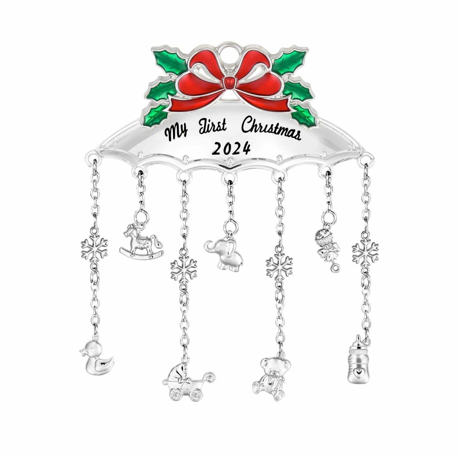 My First Christmas Ornament 2024 Baby Mobile Silver Newborn Keepsake with Ribbon