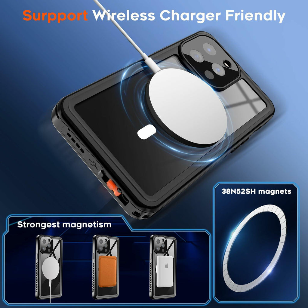 SUPFINE iPhone 13 Pro Max Case Black Clear Waterproof Shockproof Full Body