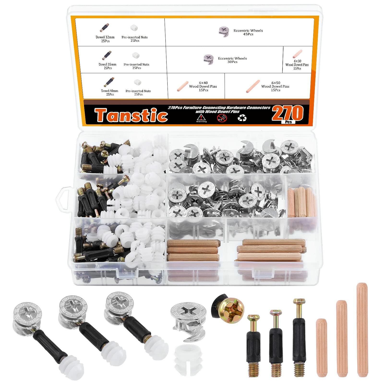Tanstic 270Pcs 3-in-1 Furniture Connectors Kit Cam Lock Fasteners