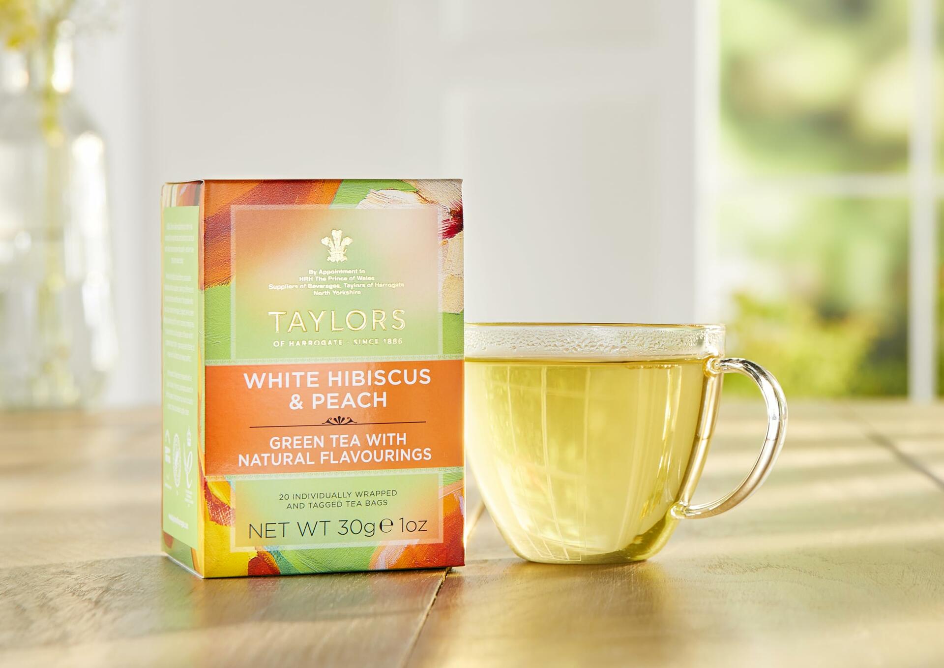 BestBy05/26 Taylors of Harrogate White Hibiscus & Peach Green Tea 20 Teabags