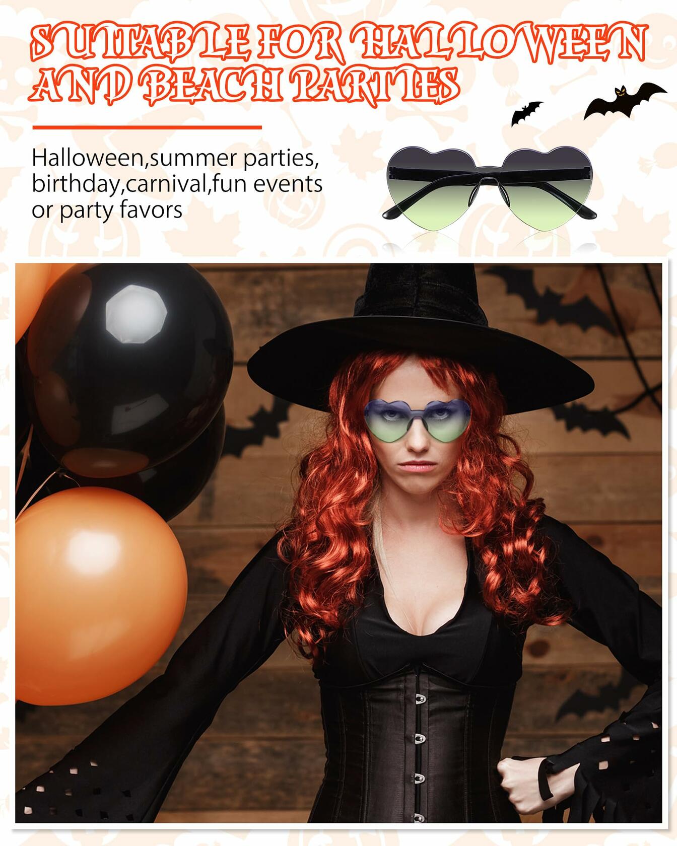 Photect 12 Pair Heart Sunglasses Gradient Green Yellow Purple Trendy Bulk