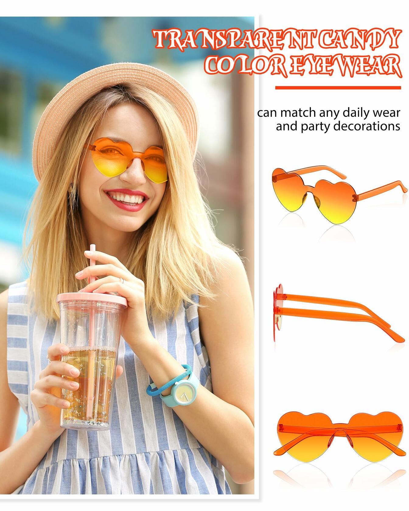 Photect 12 Pair Heart Sunglasses Gradient Green Yellow Purple Trendy Bulk