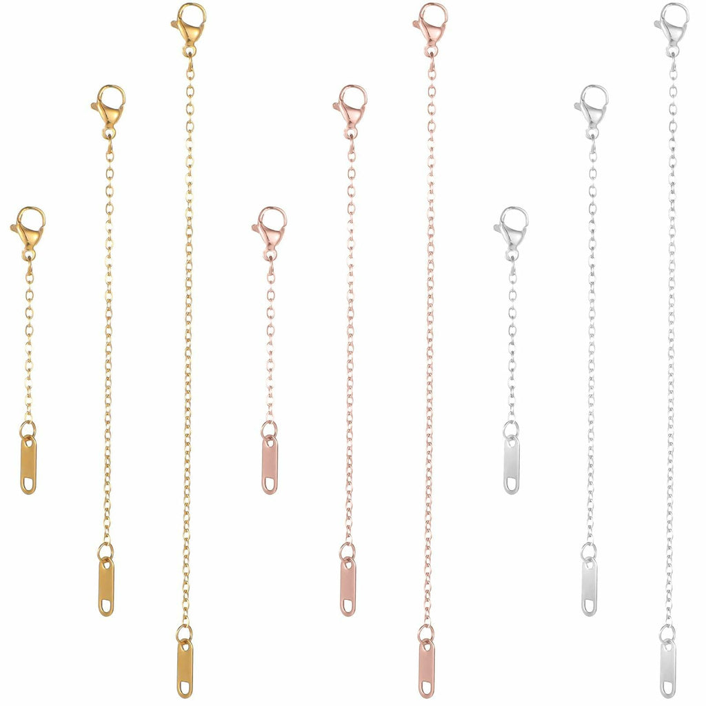 Dimeho 9 Pc Necklace Extender Set Silver Gold Lobster Clasp 2-6 Inch