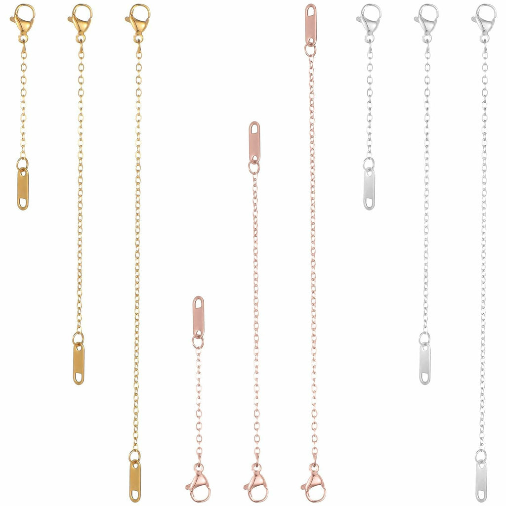 Dimeho 9 Pc Necklace Extender Set Silver Gold Lobster Clasp 2-6 Inch