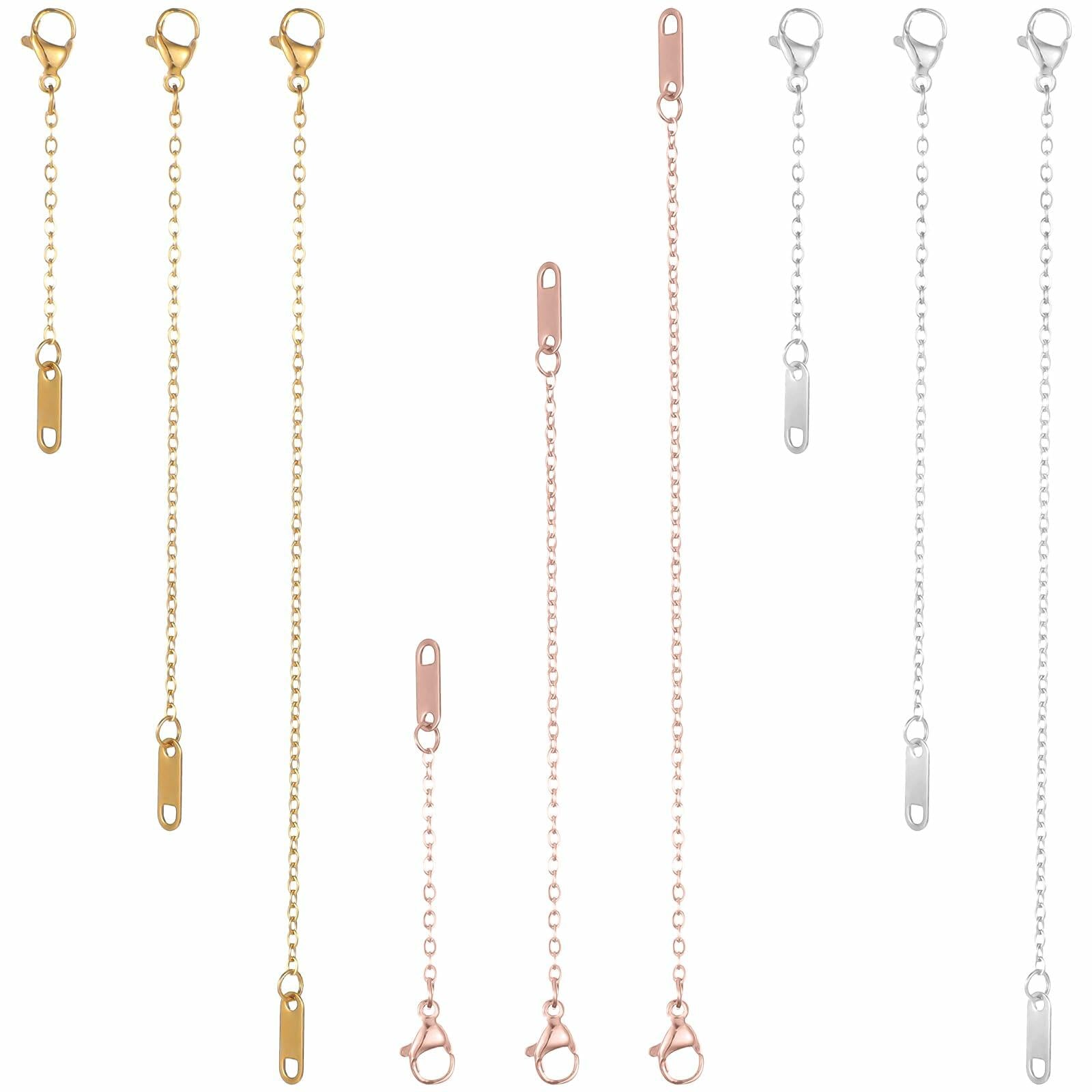 Dimeho 9 Pc Necklace Extender Set Silver Gold Lobster Clasp 2-6 Inch