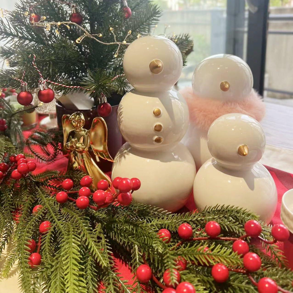 Fonder Mols Snowman Figurines Set of 3 Large Ceramic Christmas Decor