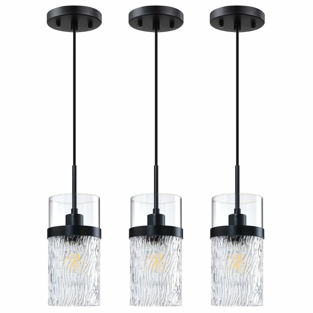 RAINLIGHTING 3 Pack Kitchen Island Pendant Lights Clear Grey Glass Black