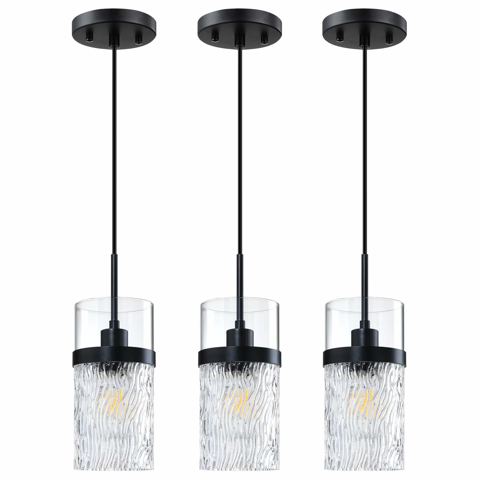 RAINLIGHTING 3 Pack Kitchen Island Pendant Lights Clear Grey Glass Black
