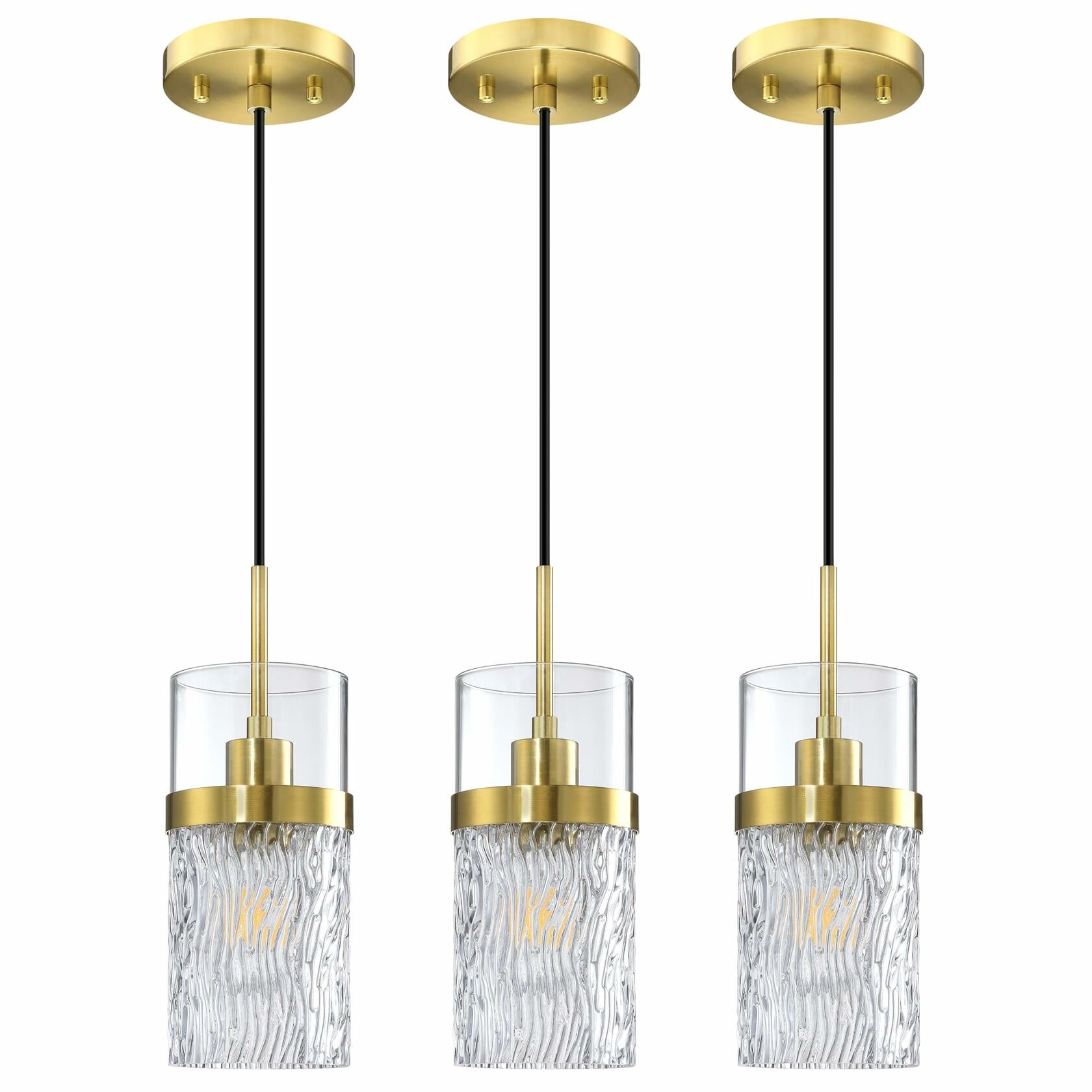 RAINLIGHTING 3 Pack Kitchen Island Pendant Light Clear Grey Glass Bronze