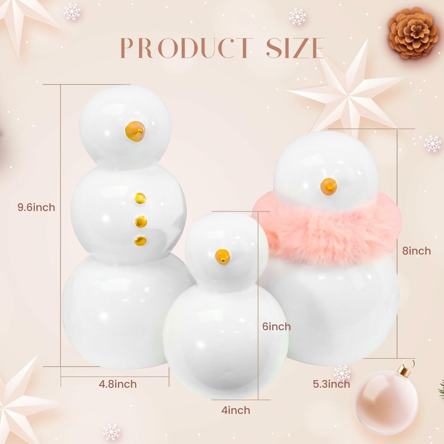Fonder Mols Snowman Figurines Set of 3 Large Ceramic Christmas Decor