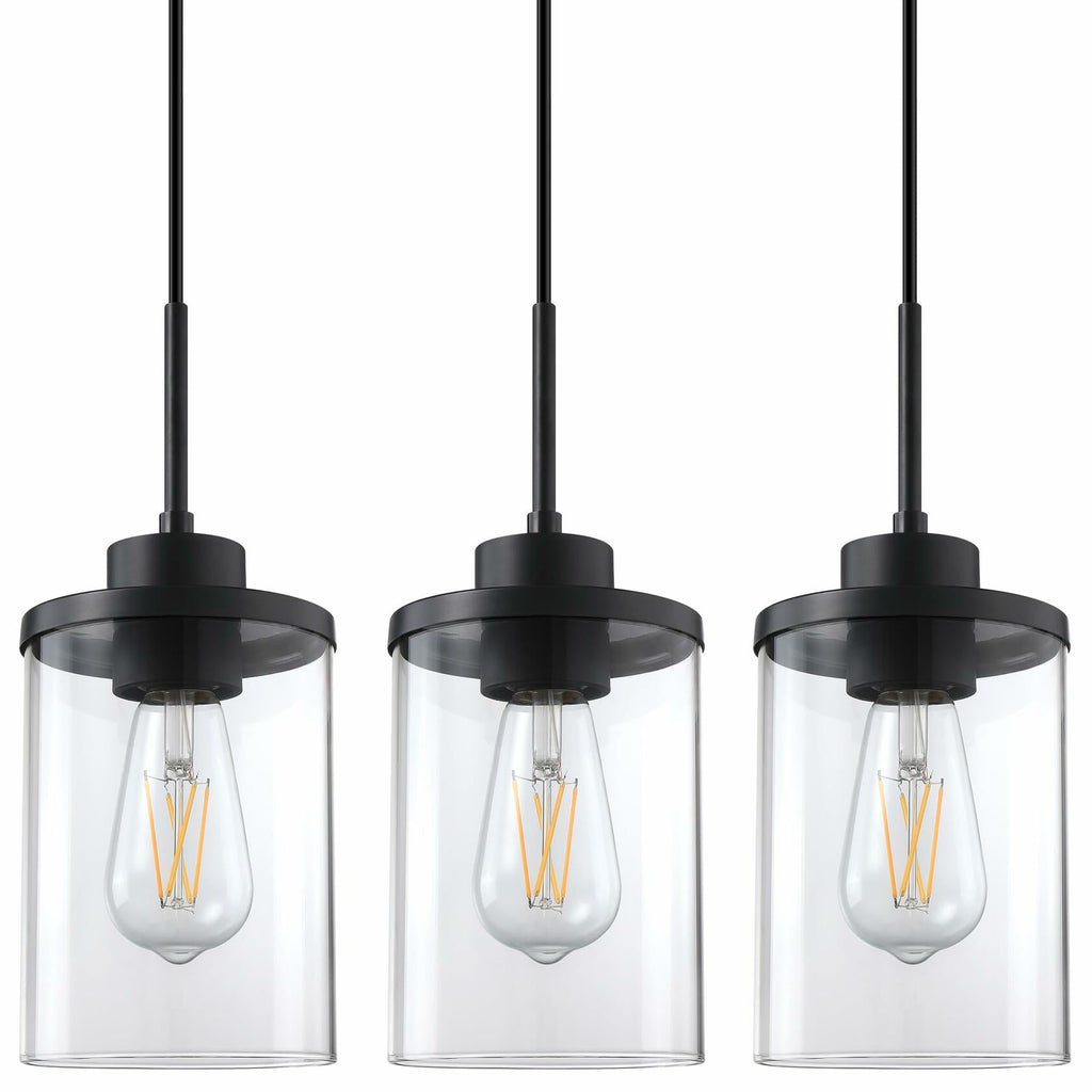 3 Pack Modern Farmhouse Pendant Light 4.7" Clear Glass Black Finish