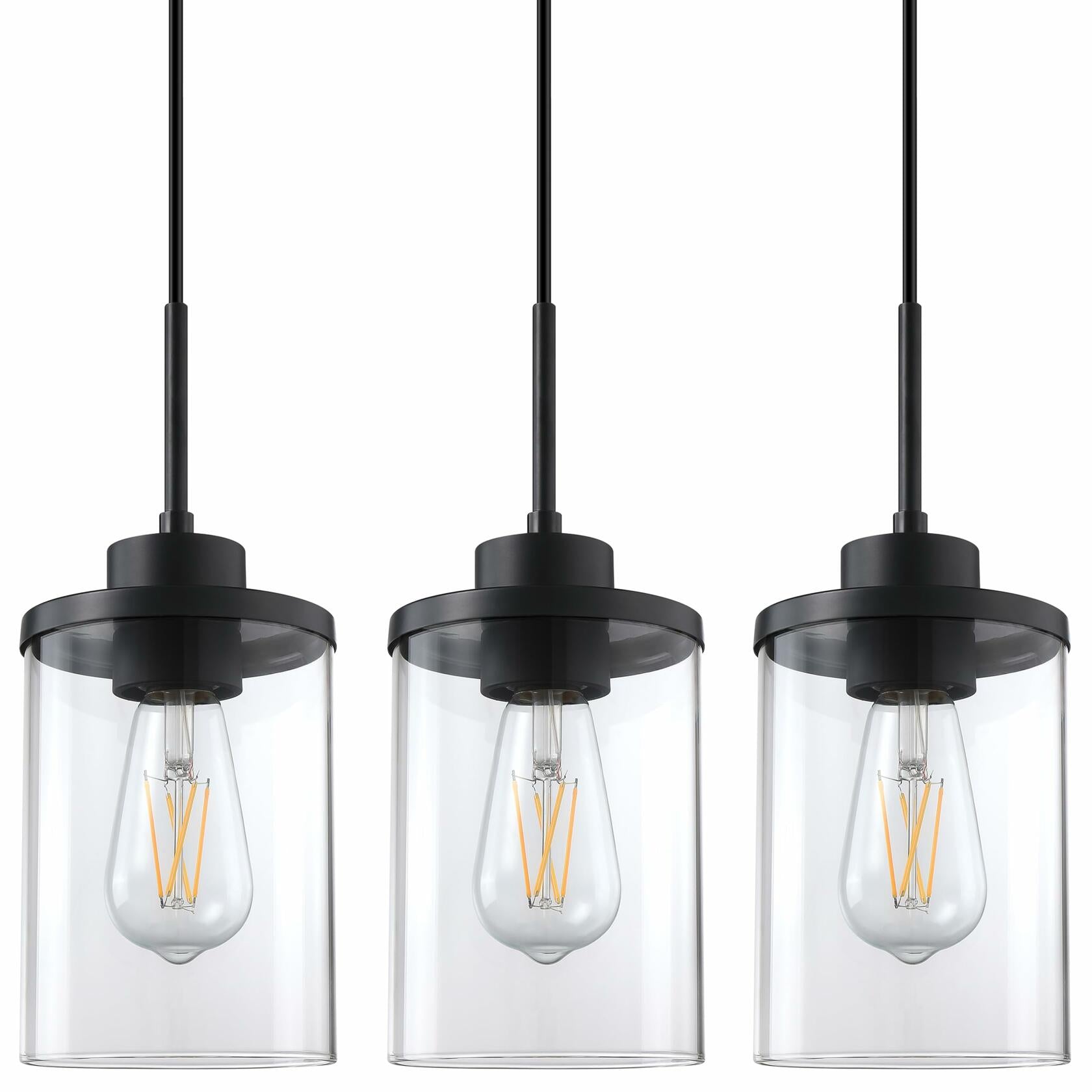 3 Pack Modern Farmhouse Pendant Light 4.7" Clear Glass Black Finish