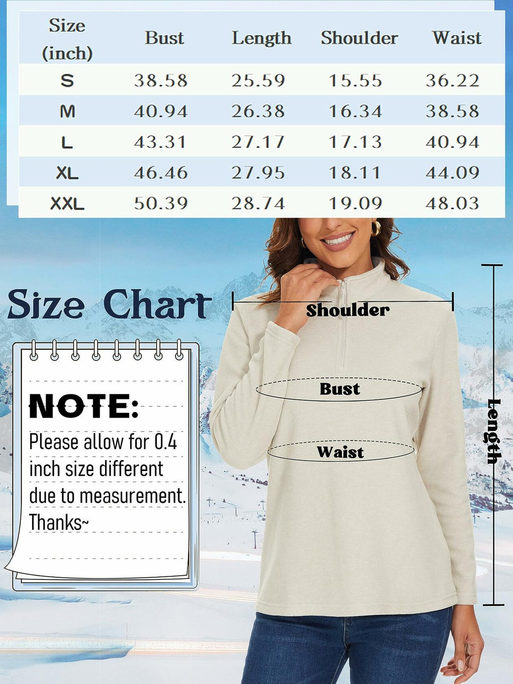 MAGCOMSEN Women's Quarter Zip Pullover Fleece Jacket Grey XL Warm Comfort