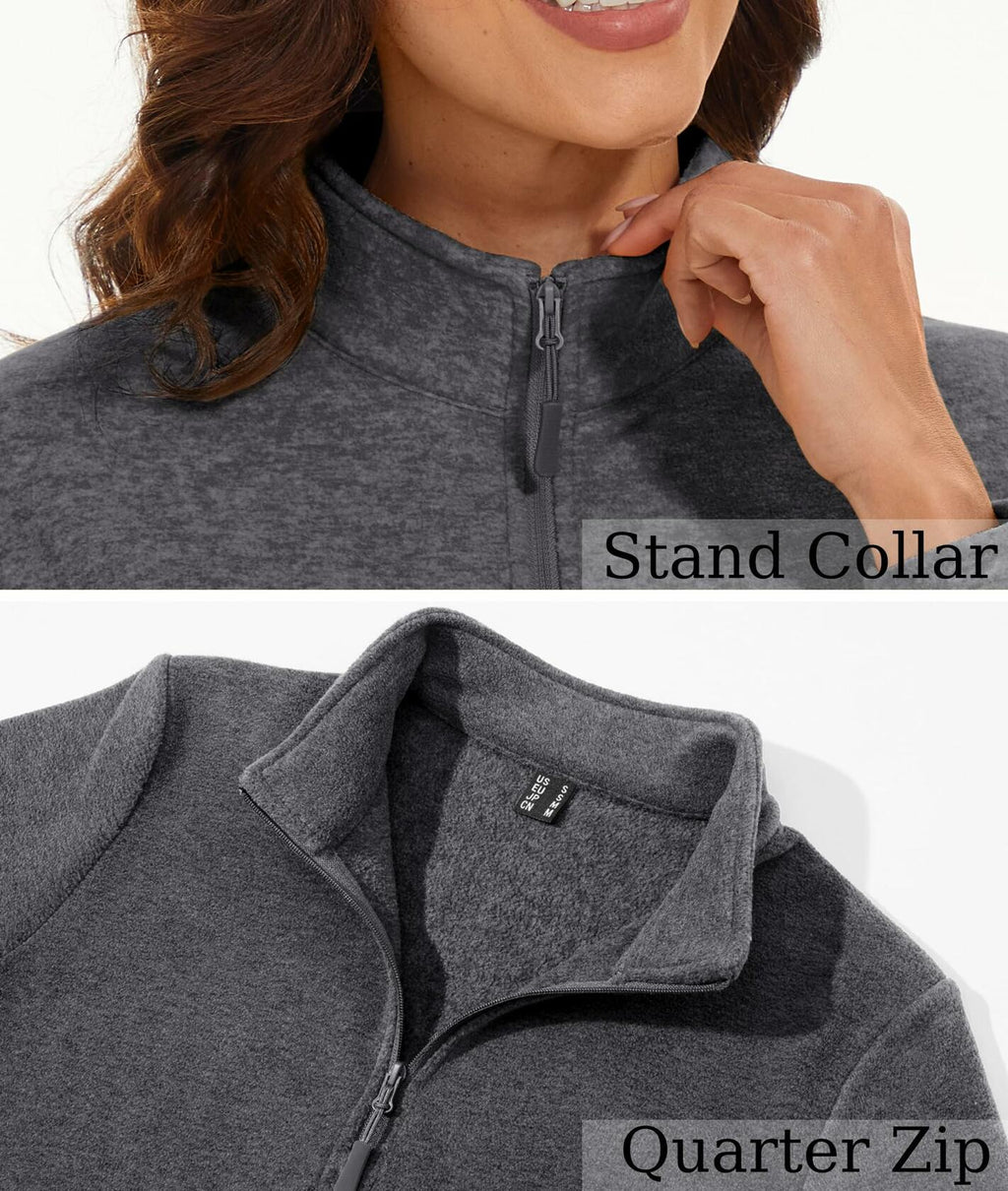 MAGCOMSEN Women's Quarter Zip Pullover Fleece Jacket Grey XL Warm Comfort