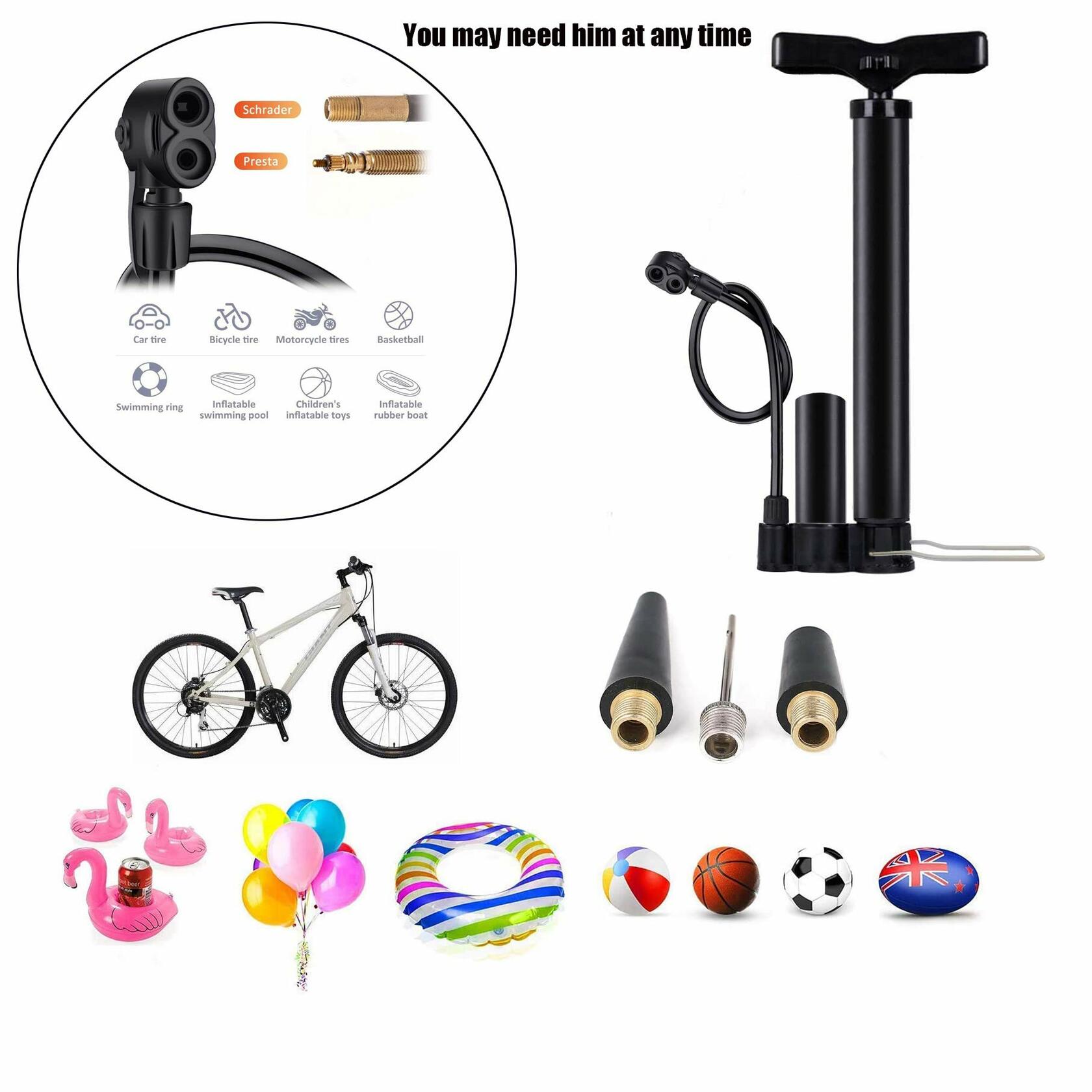VIMILOLO Bike Floor Pump Inflator for Presta & Schrader Valves with Gauge