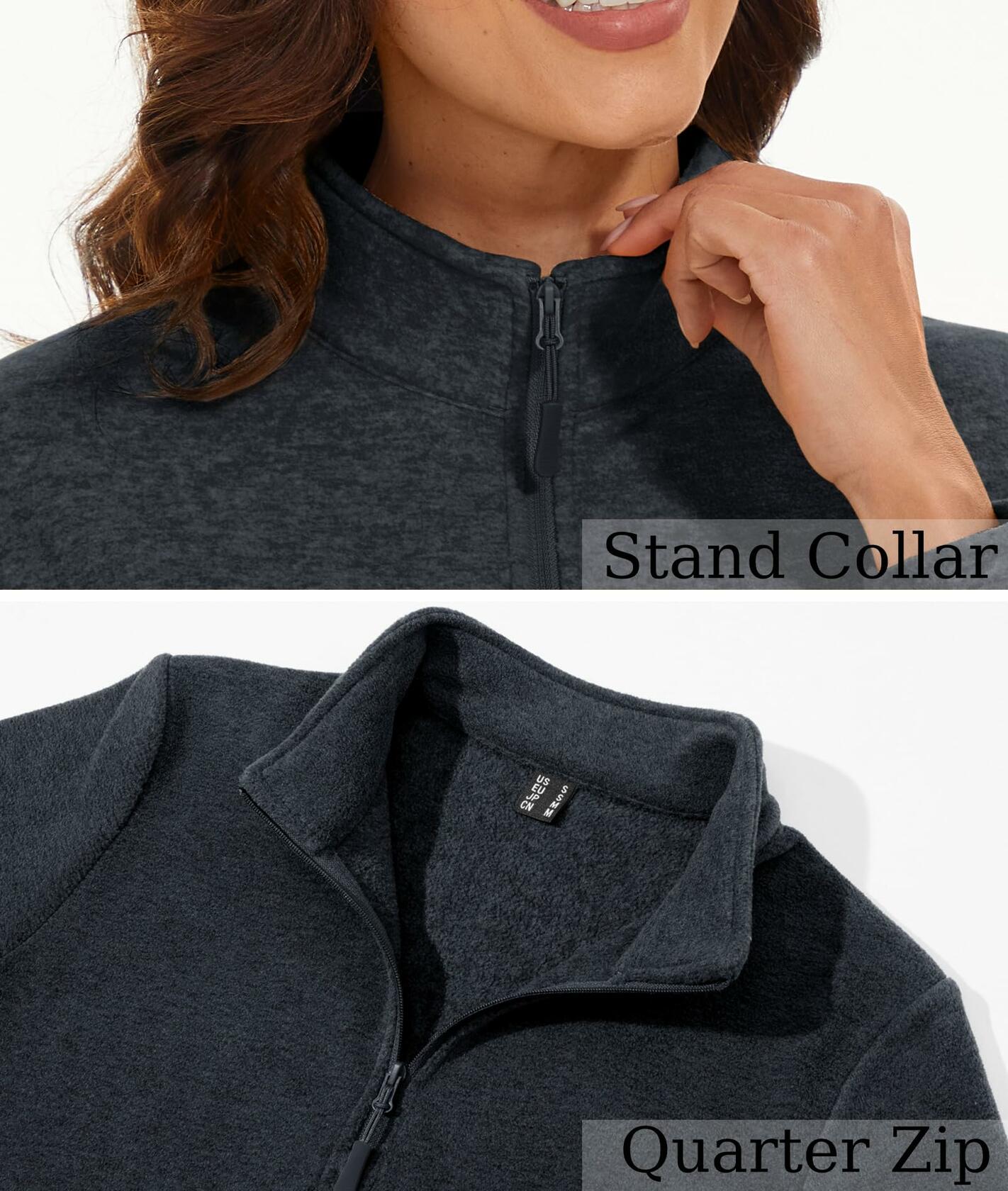 MAGCOMSEN Women's Zip Fleece Pullover Lightweight Stand Collar Black XL