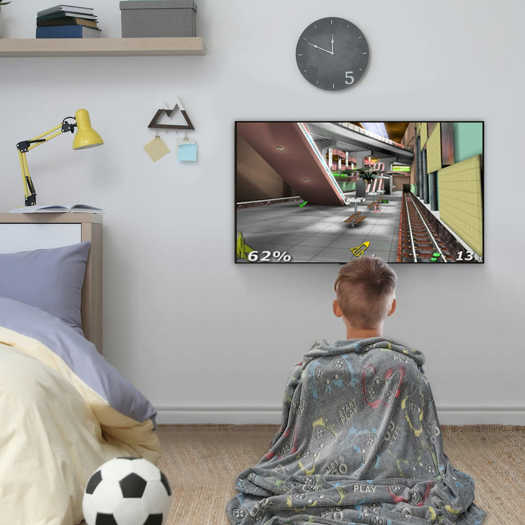 Jekeno Glow in Dark Gaming Blanket 50x60 Grey Luminous Controller Throw