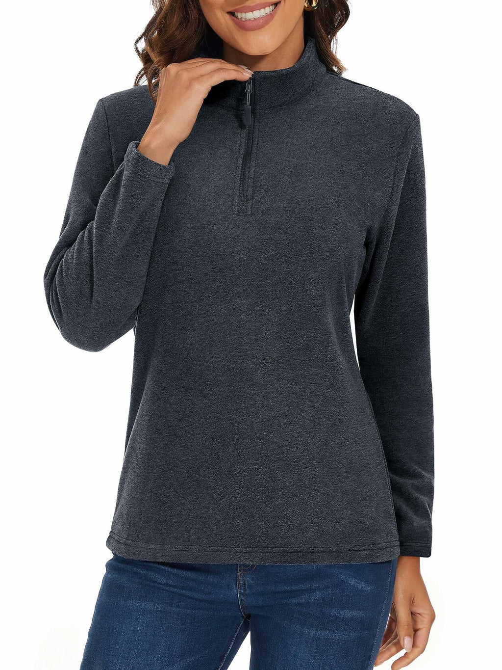 MAGCOMSEN Women's Zip Fleece Pullover Lightweight Stand Collar Black XL