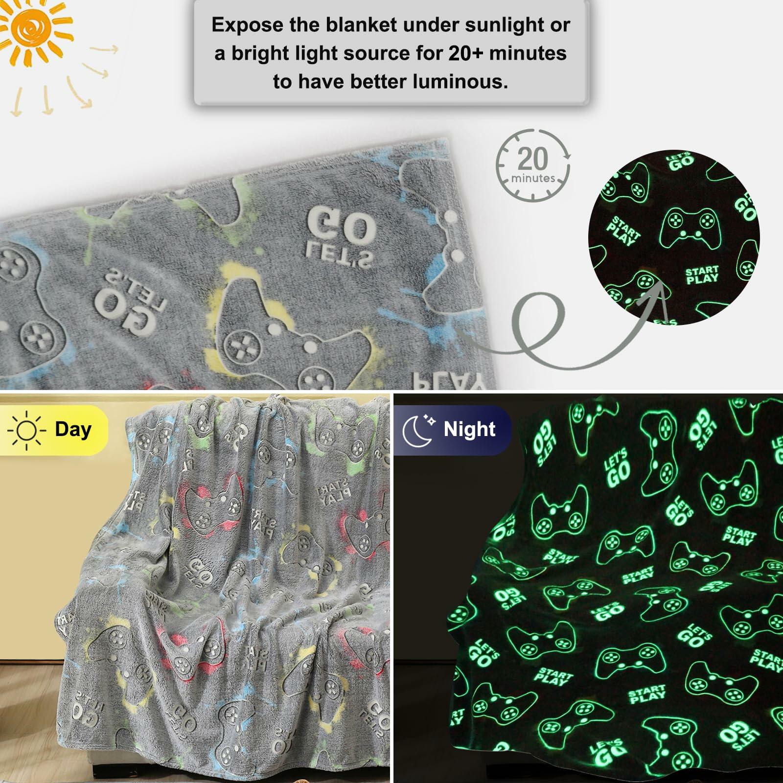 Jekeno Glow in Dark Gaming Blanket 50x60 Grey Luminous Controller Throw
