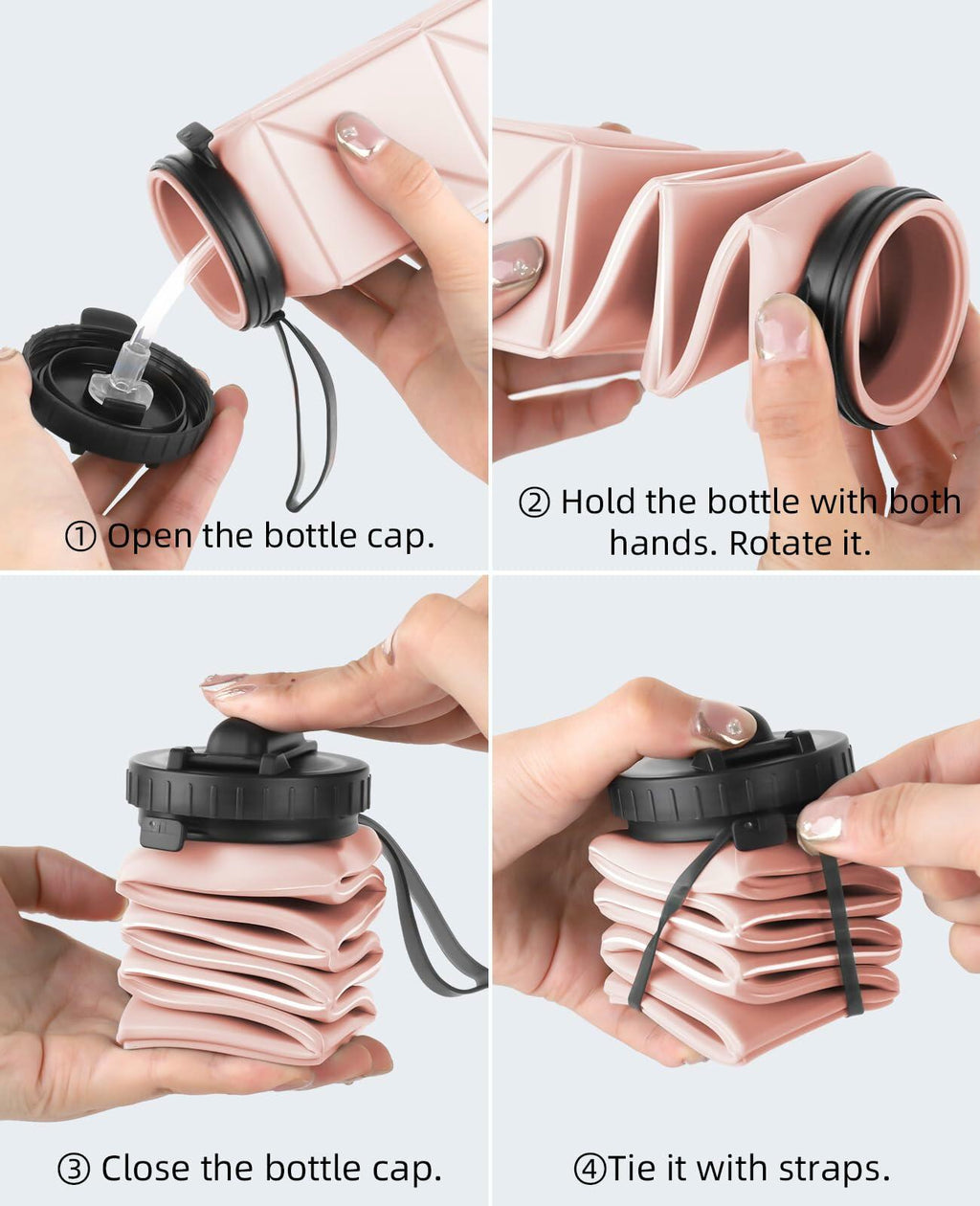 Infitran 2-Pack 20.6oz Collapsible BPA-Free Silicone Leak-Proof Water Bottles