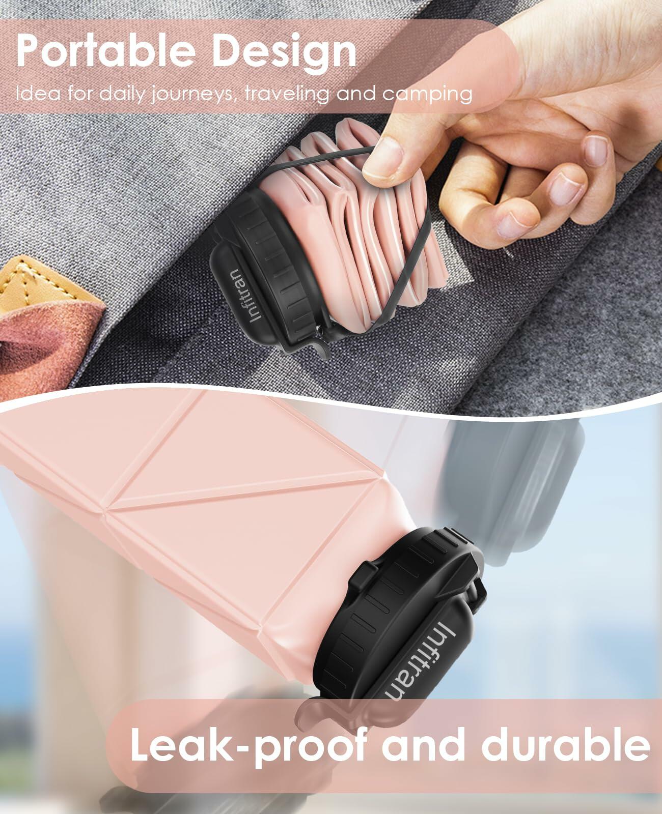 Infitran 2-Pack 20.6oz Collapsible BPA-Free Silicone Leak-Proof Water Bottles