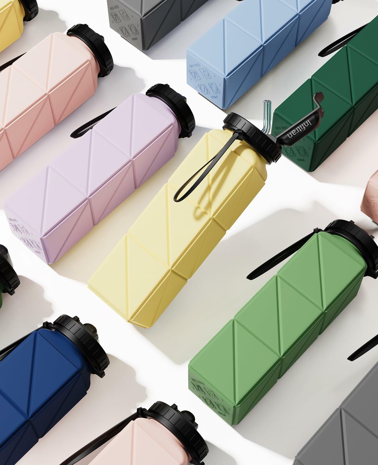 Infitran 2-Pack 20.6oz Collapsible BPA-Free Silicone Leak-Proof Water Bottles