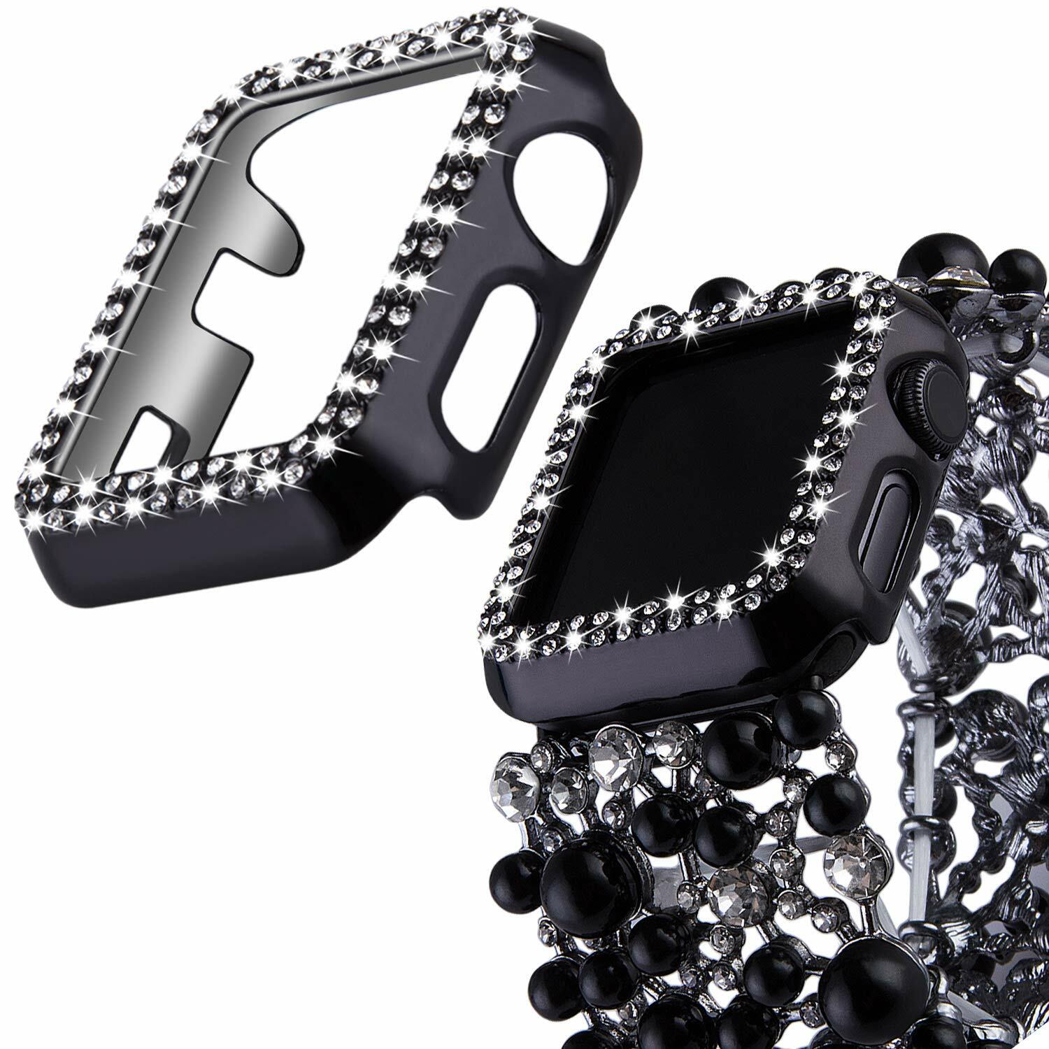 VIQIV Bling Face Bumper Case Cover for Apple Watch 38-44mm Series 1-5 Black