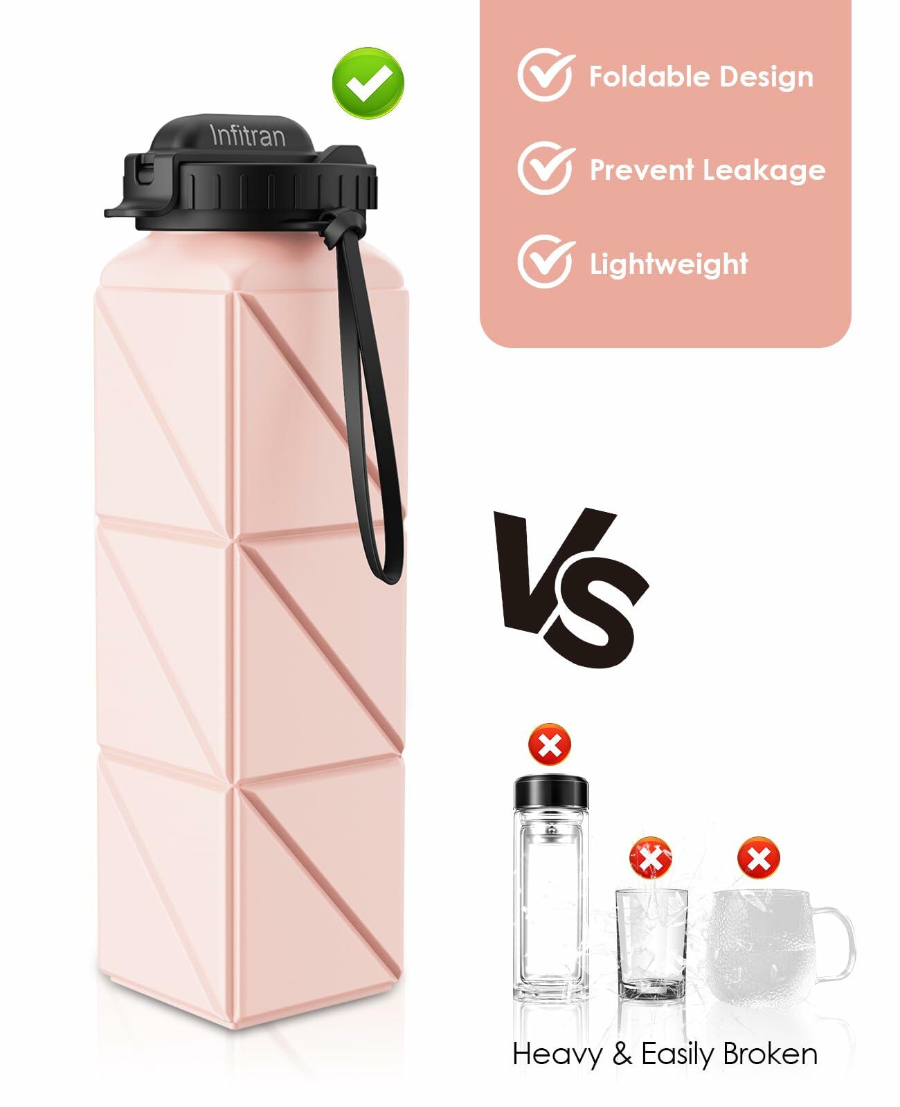Infitran 2-Pack 20.6oz Collapsible BPA-Free Silicone Leak-Proof Water Bottles