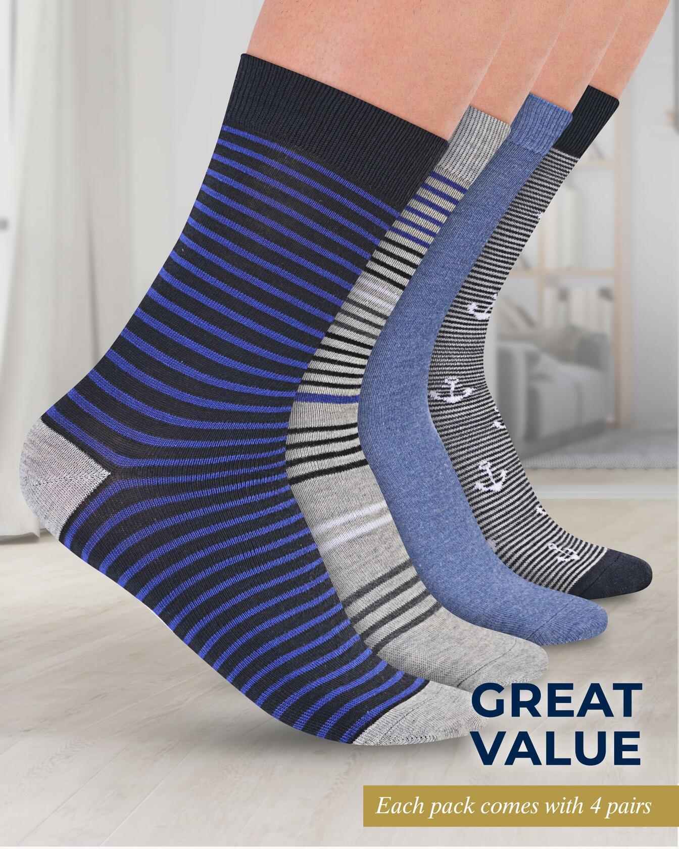 Pembrook Diabetic Dress Socks Men 4 Pairs Odor-Free Work Casual Blue - Size M
