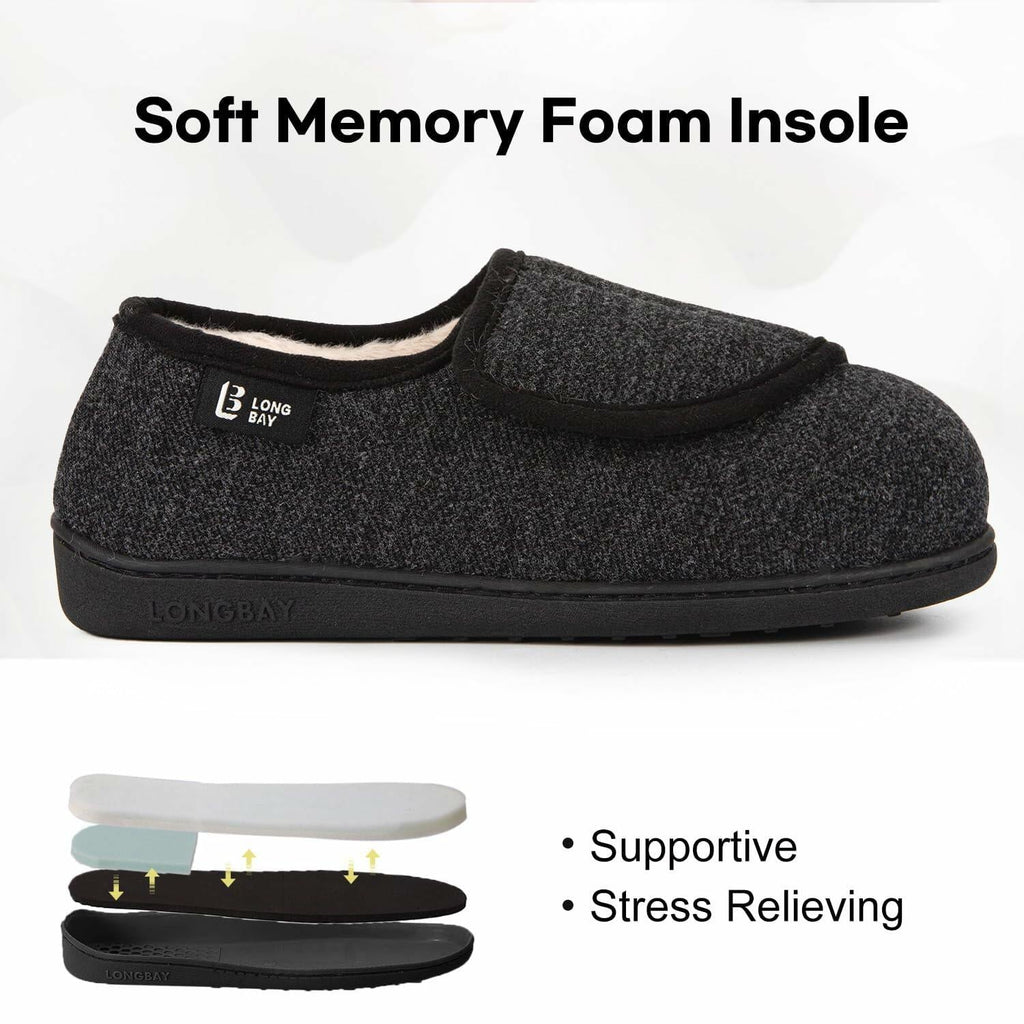 LongBay Diabetic Slippers Women 7 B(M) Black Memory Foam Cozy House Shoes