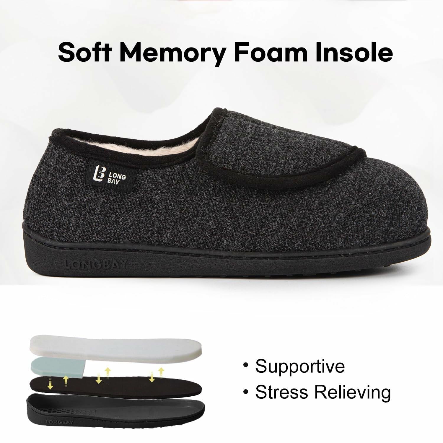 LongBay Diabetic Slippers Women 7 B(M) Black Memory Foam Cozy House Shoes