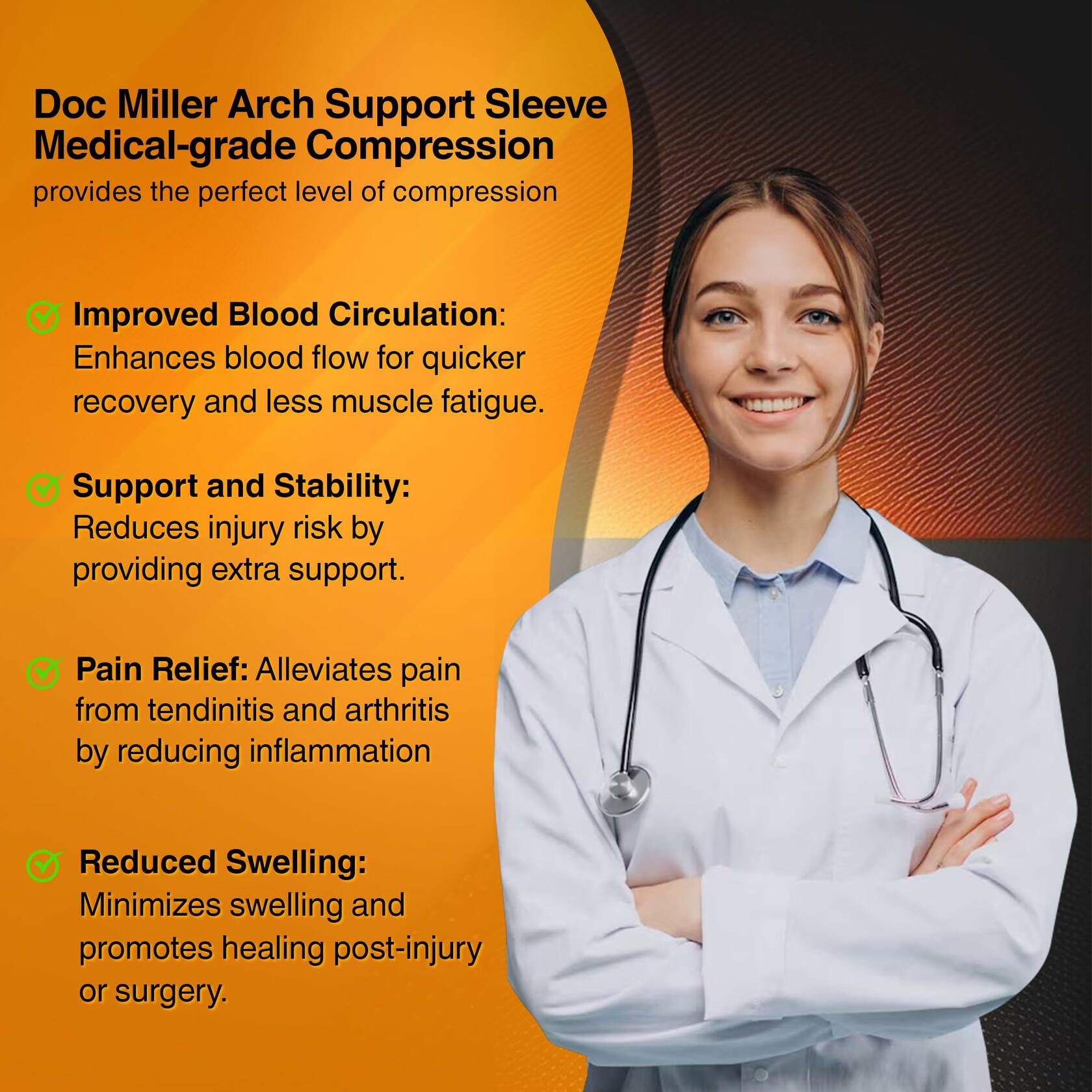 Doc Miller Arch Support Sleeves 1 Pair Foot Brace Compression Socks Pain Relief