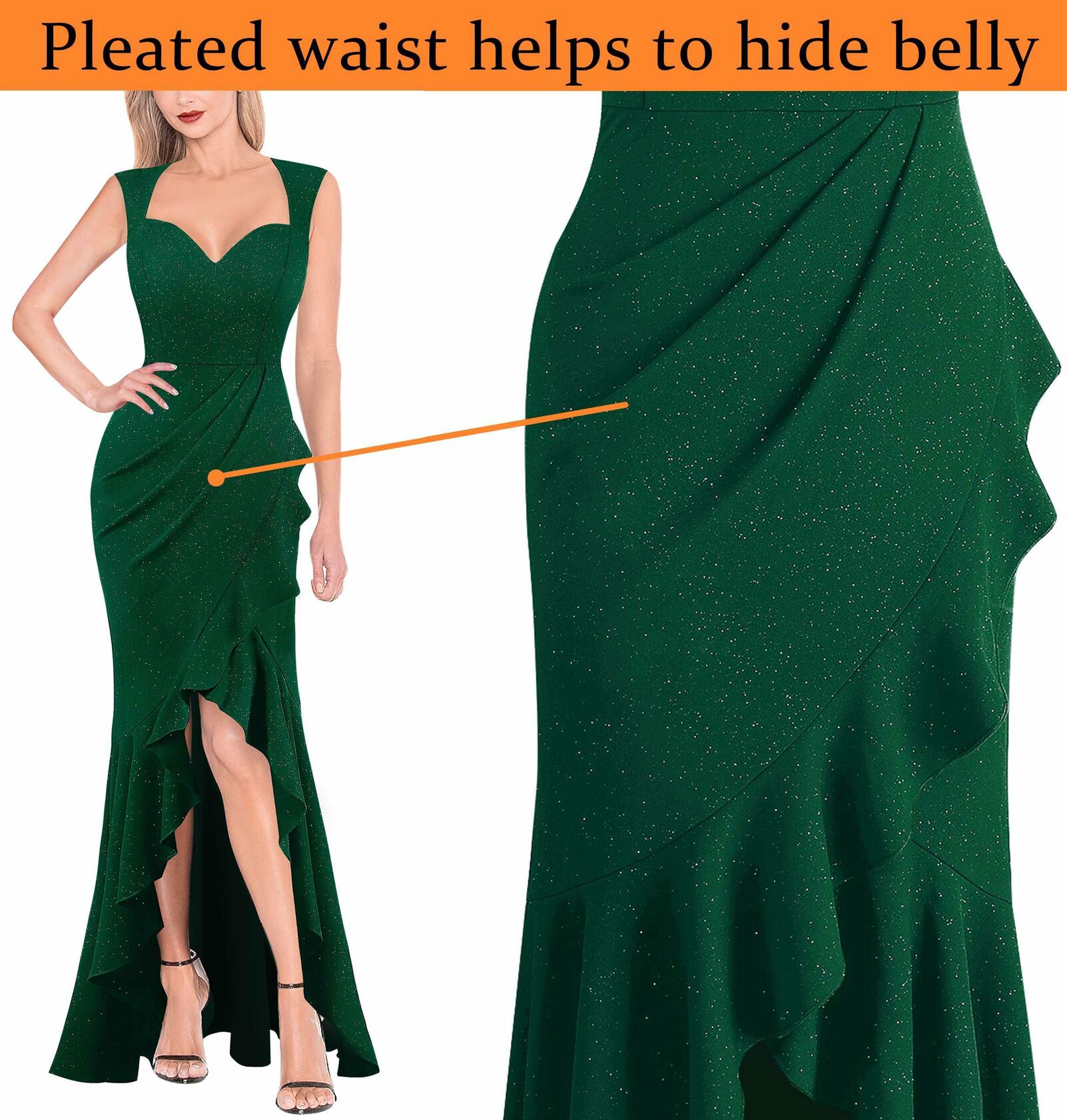 VFSHOW Womens Sexy Ruffle V Neck Ruched Maxi Dress Dark Green XXL 0105C