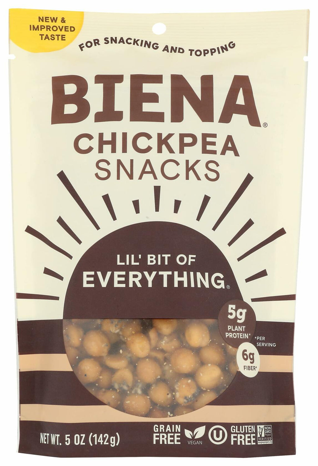 BestBy05/25 Biena Chickpea Lil Bit Evrythin Snack 5oz Pack - Delicious Healthy