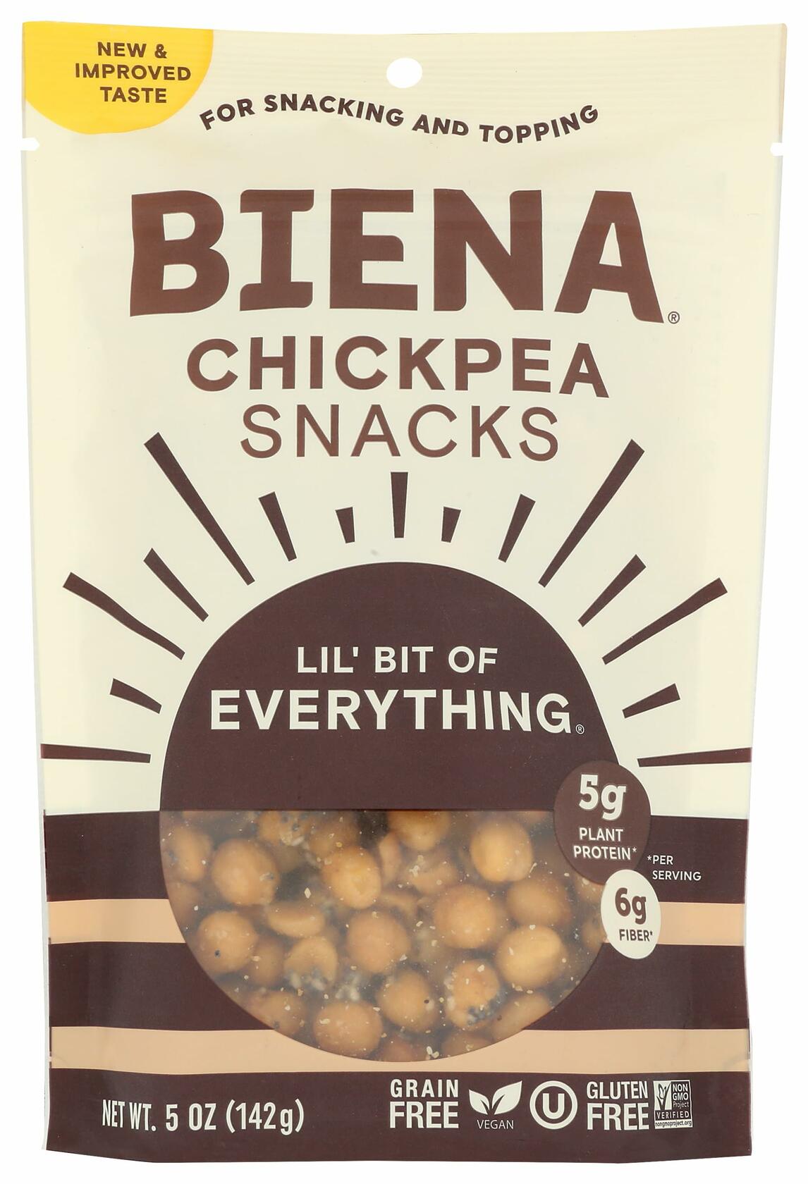 BestBy05/25 Biena Chickpea Lil Bit Evrythin Snack 5oz Pack - Delicious Healthy