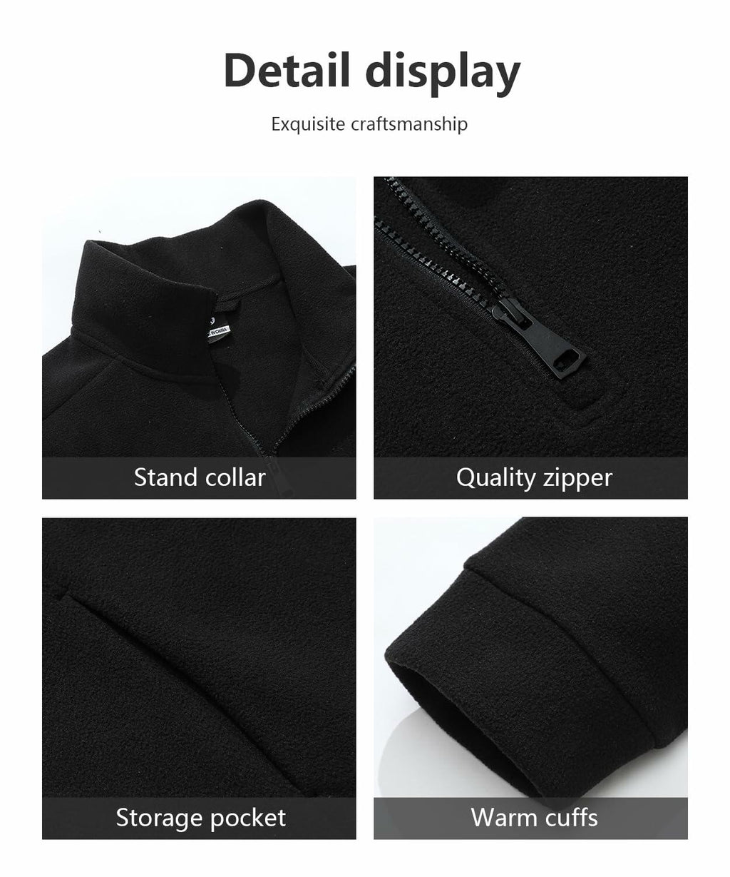 KAIDER Women's Plus Size Polar Fleece Pullover Jacket Black Quarter-Zip Long