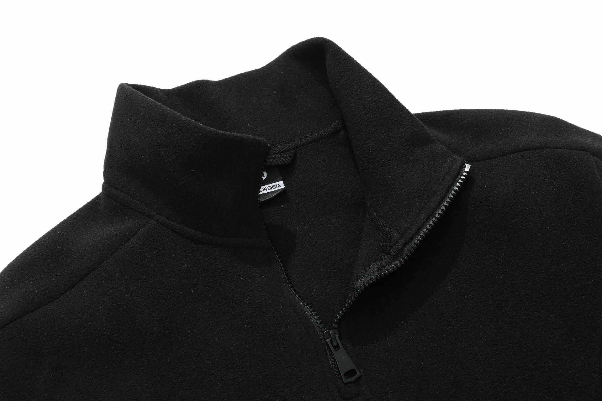 KAIDER Women's Plus Size Polar Fleece Pullover Jacket Black Quarter-Zip Long